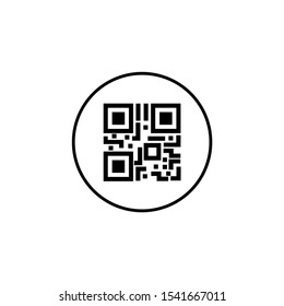 Scanning black round simple qr code on phone screen icon, for interface concept elements, app ui ux web button logo.vector design