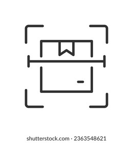 Scanning of the box, linear icon. Inspection, checking the parcel. Line with editable stroke