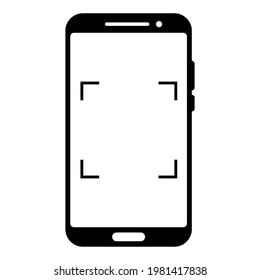 Scanning or camera interface in phone screen. Viewfinder, grid, focus, button and rec. Simple smartphone mockup for photography, selfie and video. Glyph icon. Vector