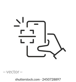 scanning code process icon, qr code on screen smartphone, thin line symbol on white background - editable stroke vector illustration