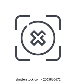 Scanning denied line icon. Scan frame with cross in circle vector outline sign.