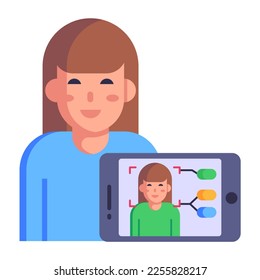 Scanning device, flat style icon of face recognition 