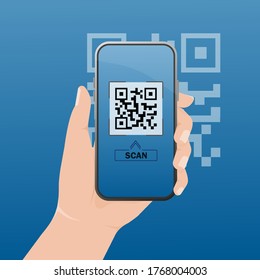 Scanning in flat style on white background. Flat vector infographic. Online payment. Telephone icon.