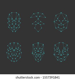 Scanning grid for face recognition. Biometrics. Set face recognition. Vector illustration