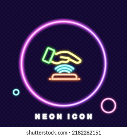 Scanning the hand line icon. Handprint, scanner, fingerprint, palm, biometrics, privacy, technology, personal. Biometric data concept. Neon glow style. Vector line icon for Business and Advertising.