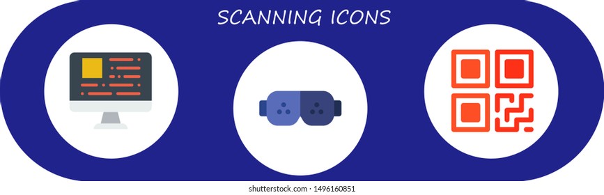 scanning icon set. 3 flat scanning icons.  Collection Of - coding, ar glasses, qr code