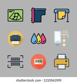 scanning icon set. vector set about barcode, ultrasonography, printer and printing icons set.