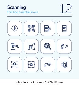 Scanning line icon set. Barcode, eye, face, QR. Technology concept. Can be used for topics like equipment, identification, recognition