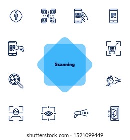 Scanning line icon set. Barcode, eye, face, QR. Technology concept. Can be used for topics like equipment, identification, recognition