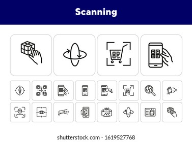 Scanning line icon set. Barcode, eye scanning, face detection. Identification concept. Can be used for topics like identity, access, recognition