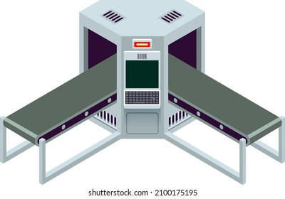 Scanning machine. Empty conveyor belt with baggage check screen