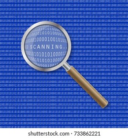Scanning magnifier which increases the inscription in binary code. Scan the process.