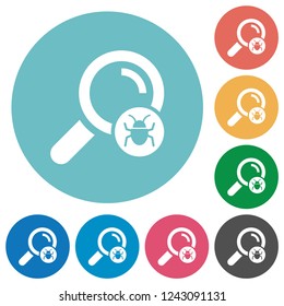 Scanning for malware flat white icons on round color backgrounds