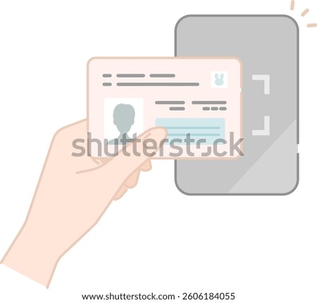 Scanning My Number Card with Device – Line Art Flat Vector Illustration