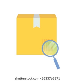 Scanning a package barcode with a magnifying glass. Quality control.