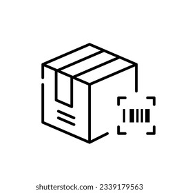 Scanning a parcel to get it delivered. Electronic tracking of shipments using barcodes. Pixel perfect, editable stroke