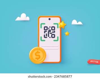 Qr-Code wird gescannt. Seite der mobilen App herunterladen. Webbanner. 3D-Web-Vektorgrafiken.