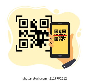 Scanning QR code with mobile phone. Qr code payment, E wallet , cashless technology concept. Vector illustration. Isolated on white background.