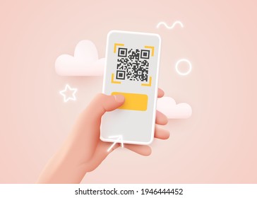 Scanning QR code with mobile smart phone. Qr code payment, E wallet , cashless technology concept. Vector illustration