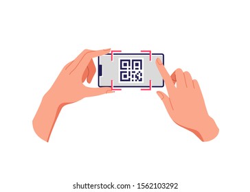 Scanning QR code with mobile smartphone. Vector illustration.