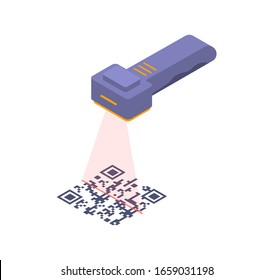 Scanning a QR code. Modern vector isometric illustration. Include scanner and  QR code.  