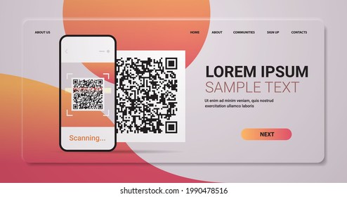 scanning QR code on smartphone screen electronic digital technology machine readable barcode verification concept