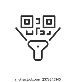 Scanning QR code with scanner, linear icon. Line with editable stroke