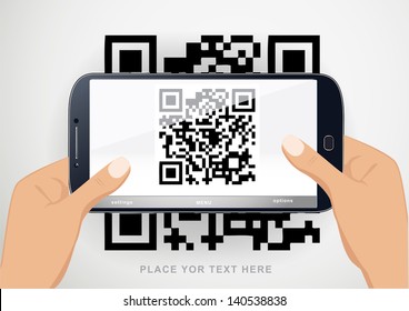 Scanning QR code with  smart phone. eps 10 vector.