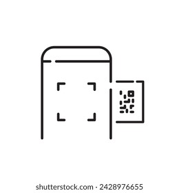 Scanning qr code with smartphone. Contactless access. Pixel perfect, editable stroke icon