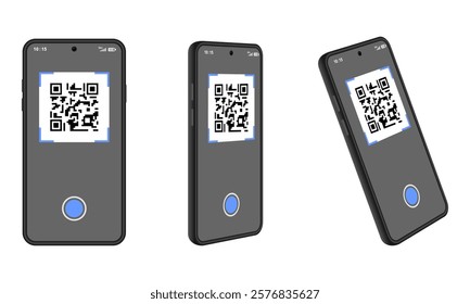 scanning qr code with smartphone set with different view. vector illustration isolated on white background.