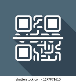 Scanning QR code. Technology icon. White flat icon with long shadow on background