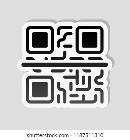 Scanning QR code. Technology icon. Sticker style with white border and simple shadow on gray background