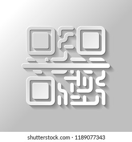 Scanning QR code. Technology icon. Paper style with shadow on gray background