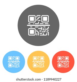 Scanning QR code. Technology icon. Set of white icons on colored circles