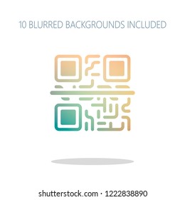 Scanning QR code. Technology icon. Colorful logo concept with simple shadow on white. 10 different blurred backgrounds included