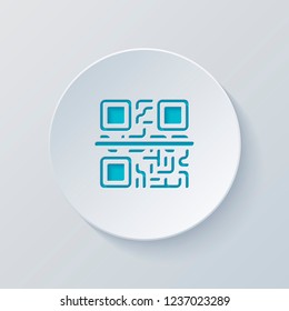 Scanning QR code. Technology icon. Cut circle with gray and blue layers. Paper style