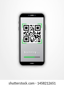 Scanning QR code using smartphone isolated on white background. Online shopping, mobile app, cashless technology concept.