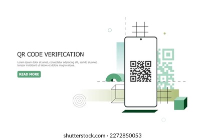 Scanning a QR code with your phone. The concept of online payments, identification, verification. Banner, template, layout.	
