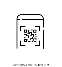 Scanning qr-code with smartphone app. Information links or payment. Pixel perfect, editable stroke icons set