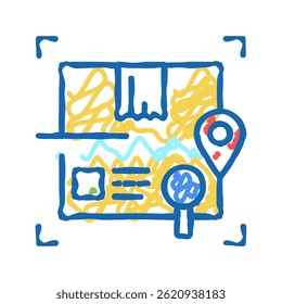 Escaneando e investigando el Vector del bosquejo del icono del doodle de la caja. Escaneando e investigando el signo de la caja