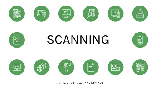 escaneo de iconos simples conjunto. Contiene iconos como código Qr, código, codificación, escáner, escaneo de ojos, escaneo de huellas digitales, que se pueden utilizar para web, móvil y logotipo