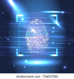 El sistema de escaneo de la huella digital, tecnología de seguridad biométrica digital Conceptos de ilustración en vector.
