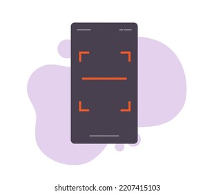 Scanning Using Cell Phone Icon Vector, Recognize Scan Via Cellphone Smartphone Camera App Graphic, Illustrated Telephone With Ocr Software Scanner On Screen