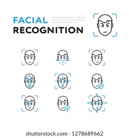 Scans of face recognition isolated on white background. Simple icon face recognition set.