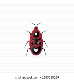 Scantius aegyptius. Mediterranean red bug illustration. Creative insect drawing. 