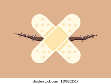 Scar with plaster. Vector illustration design.