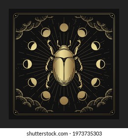 Scarab, animal insect with engraving, hand drawn, luxury, celestial, esoteric, boho style, fit for spiritualist, religious, paranormal, tarot reader, astrologer or tattoo vector