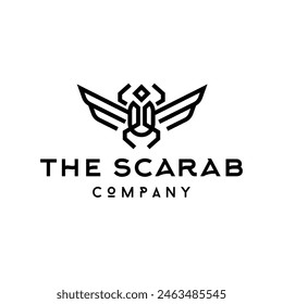 scarab beetle bug line icon logo vector design, modern animal logo pictogram design of ancient mythical animal