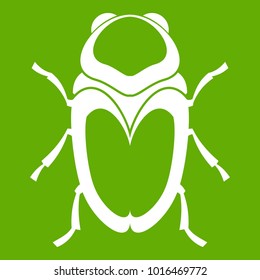 Scarab beetle icon white isolated on green background. Vector illustration