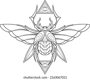 scarab beetle illustration with egyptian style drawing